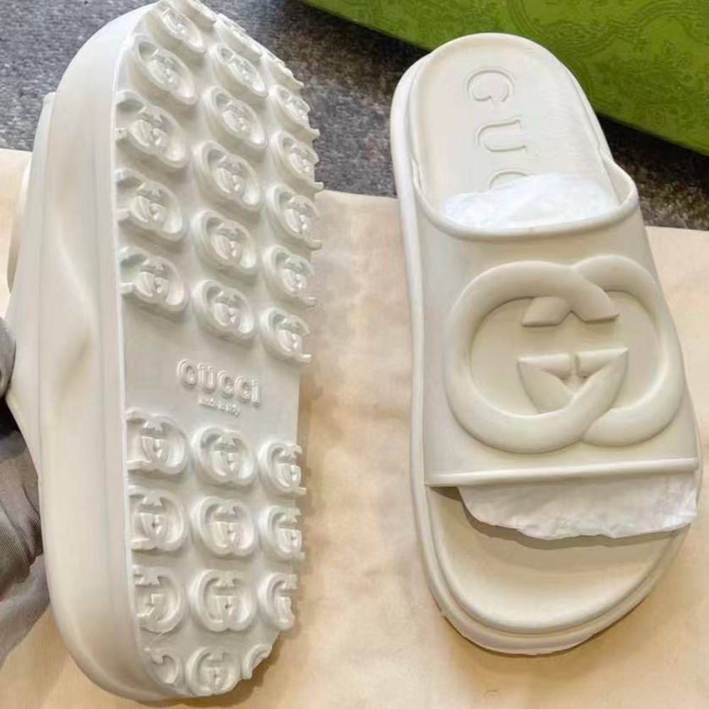 Gucci White Slide Sandals